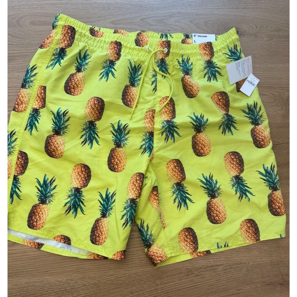 Old Navy Men's Large Pineapple Print Swim Trunks Mesh Liner 40+ UV New with NWT